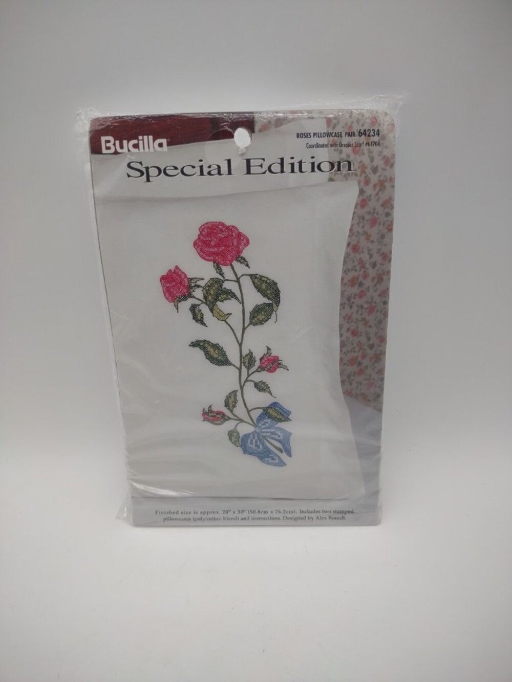 Vintage NEW 1997 Bucilla Kit Pillowcase Pair ROSES Stamped Cross Stitch #64234